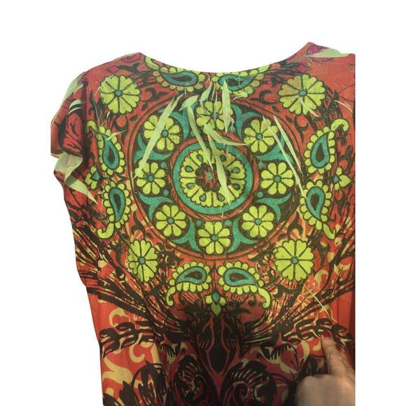 One world Womens Top Size Medium Burnout Fairy Grunge Green Brown Lace Flower - Picture 10 of 13